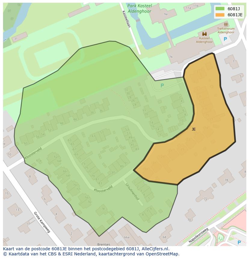 Afbeelding van het postcodegebied 6081 JE op de kaart.