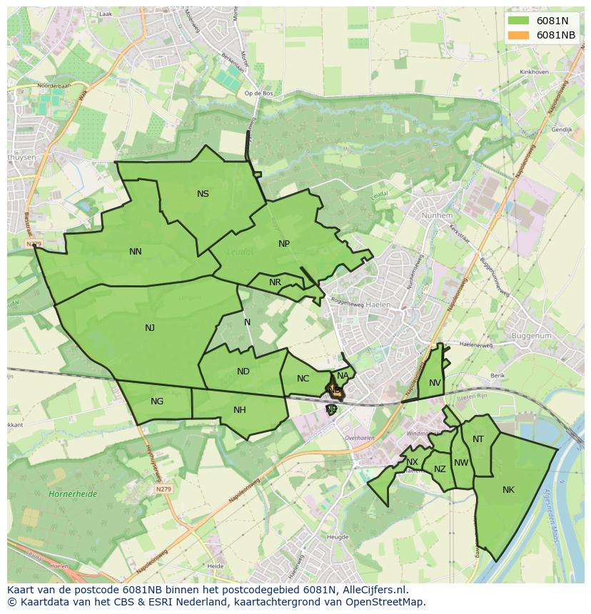 Afbeelding van het postcodegebied 6081 NB op de kaart.