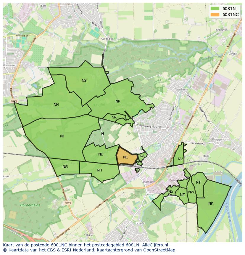 Afbeelding van het postcodegebied 6081 NC op de kaart.