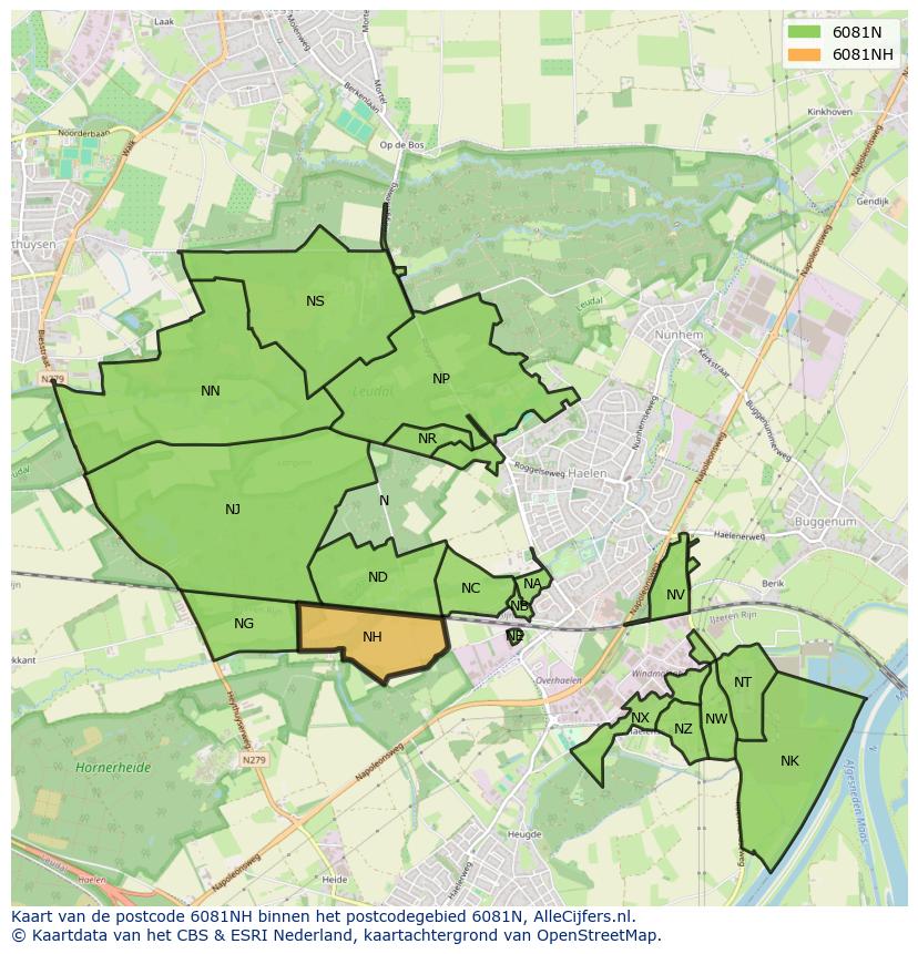 Afbeelding van het postcodegebied 6081 NH op de kaart.