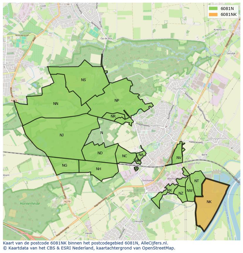 Afbeelding van het postcodegebied 6081 NK op de kaart.