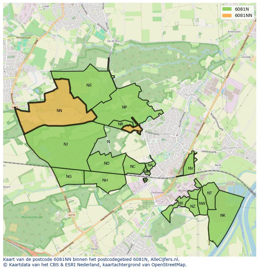 Afbeelding van het postcodegebied 6081 NN op de kaart.