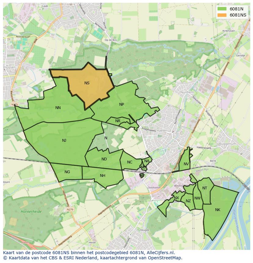 Afbeelding van het postcodegebied 6081 NS op de kaart.