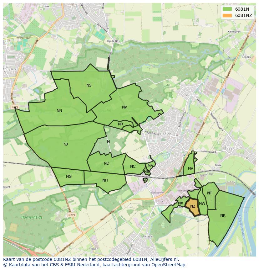 Afbeelding van het postcodegebied 6081 NZ op de kaart.