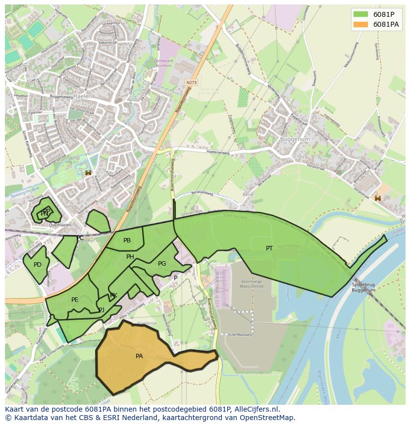 Afbeelding van het postcodegebied 6081 PA op de kaart.