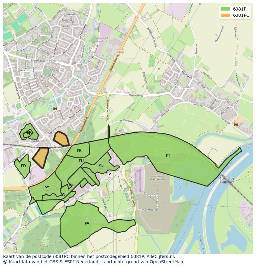 Afbeelding van het postcodegebied 6081 PC op de kaart.
