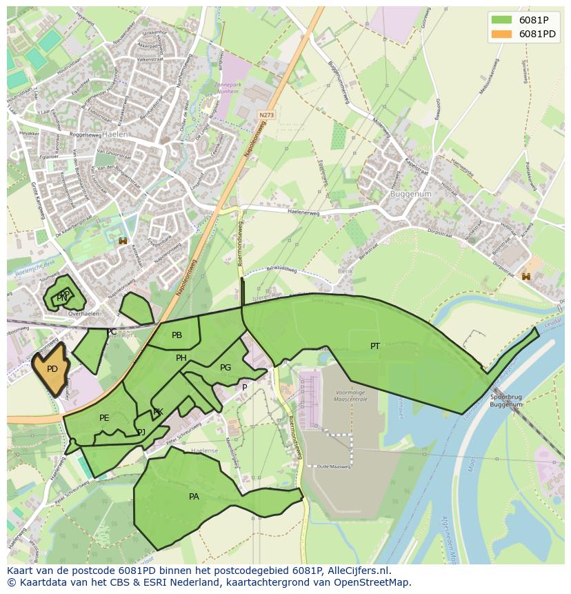 Afbeelding van het postcodegebied 6081 PD op de kaart.