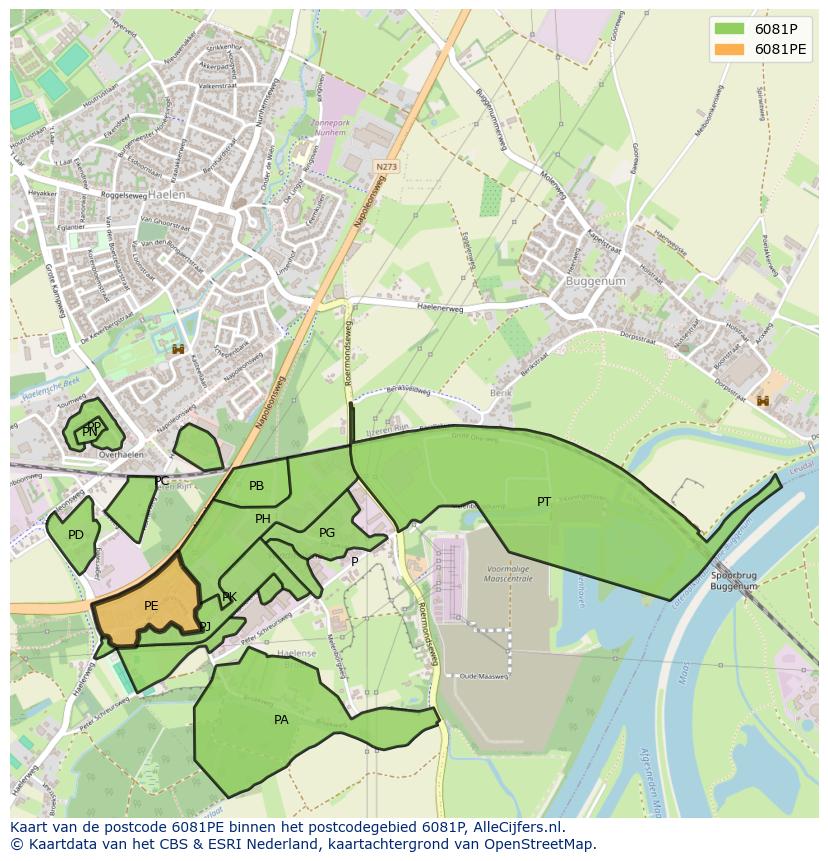 Afbeelding van het postcodegebied 6081 PE op de kaart.