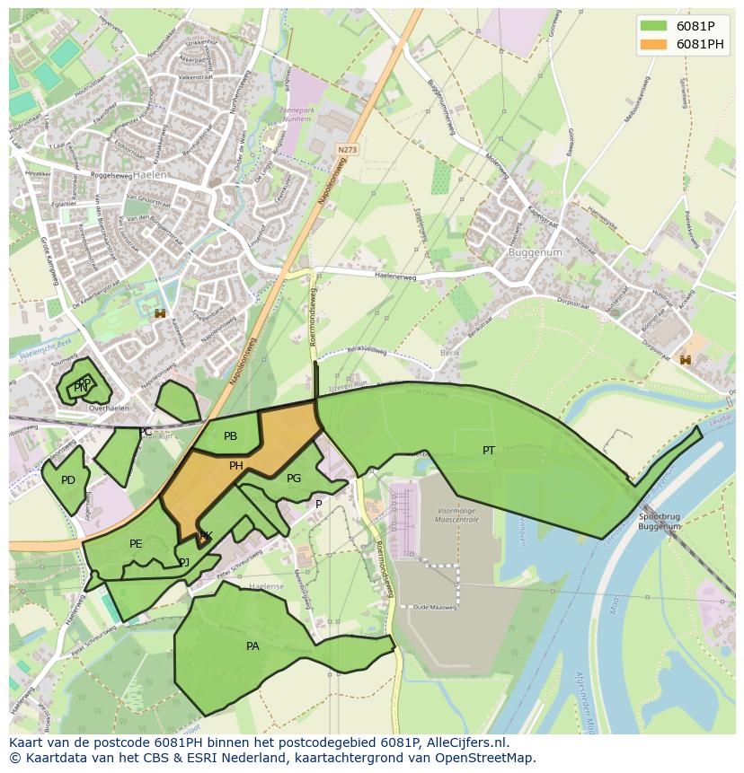 Afbeelding van het postcodegebied 6081 PH op de kaart.