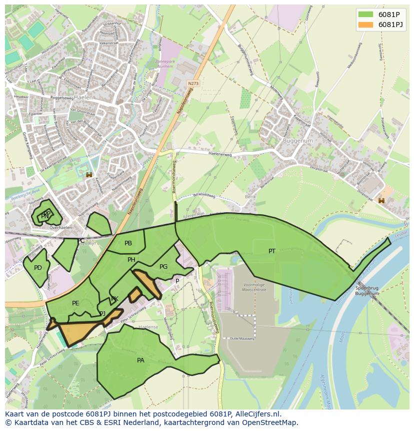 Afbeelding van het postcodegebied 6081 PJ op de kaart.