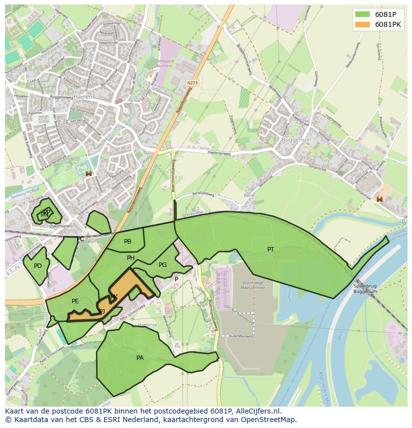 Afbeelding van het postcodegebied 6081 PK op de kaart.