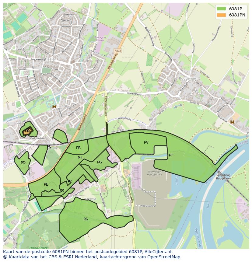 Afbeelding van het postcodegebied 6081 PN op de kaart.