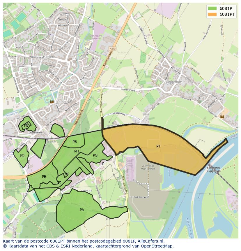 Afbeelding van het postcodegebied 6081 PT op de kaart.