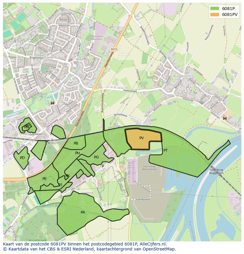 Afbeelding van het postcodegebied 6081 PV op de kaart.