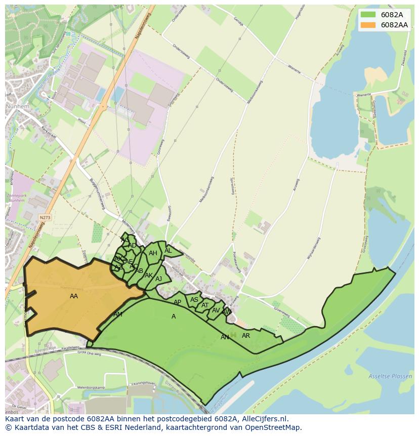 Afbeelding van het postcodegebied 6082 AA op de kaart.