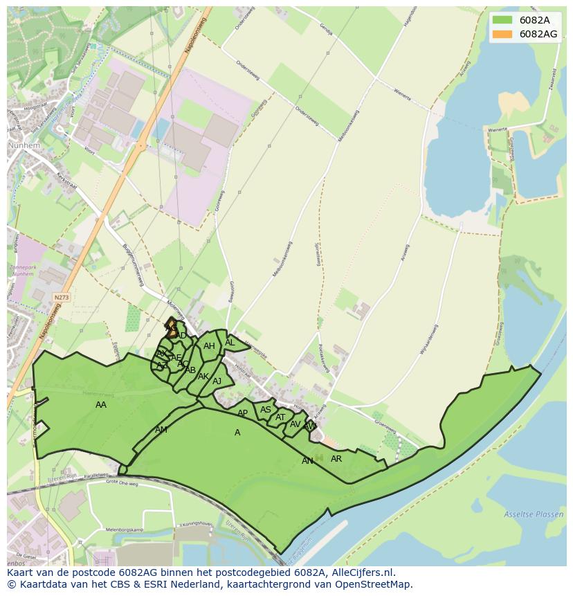Afbeelding van het postcodegebied 6082 AG op de kaart.