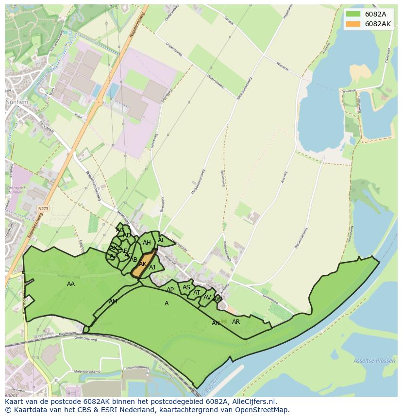 Afbeelding van het postcodegebied 6082 AK op de kaart.