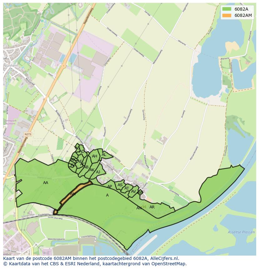 Afbeelding van het postcodegebied 6082 AM op de kaart.