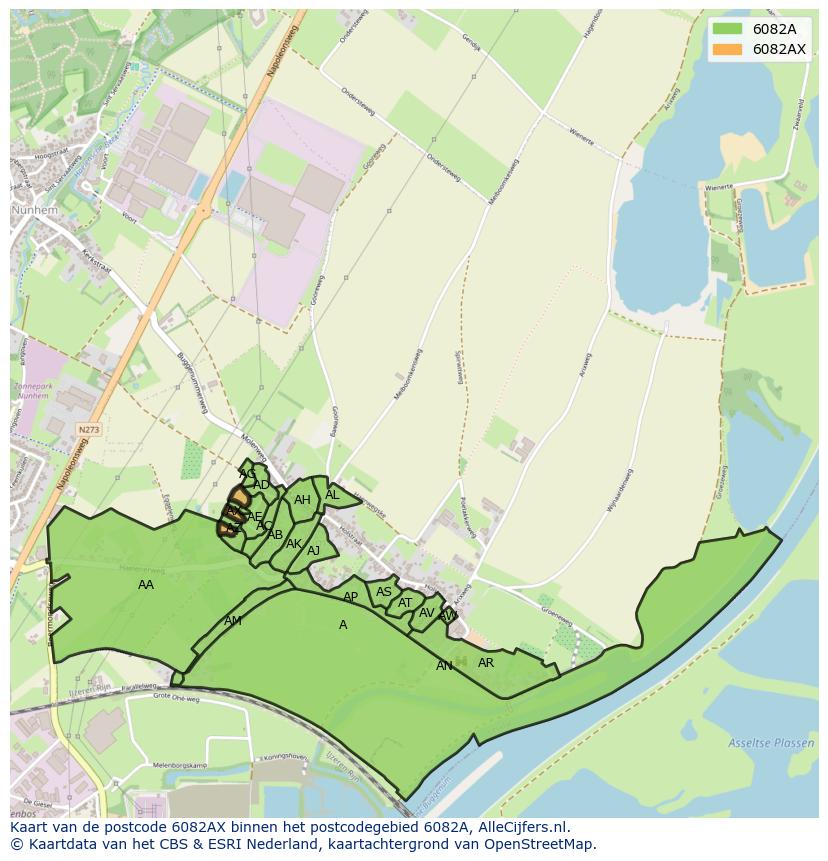 Afbeelding van het postcodegebied 6082 AX op de kaart.