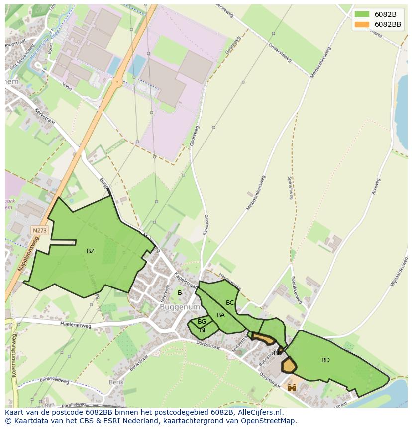 Afbeelding van het postcodegebied 6082 BB op de kaart.