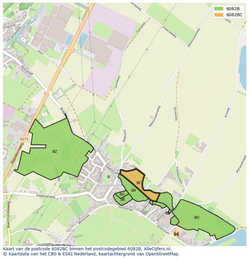 Afbeelding van het postcodegebied 6082 BC op de kaart.