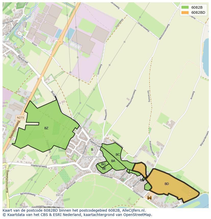 Afbeelding van het postcodegebied 6082 BD op de kaart.