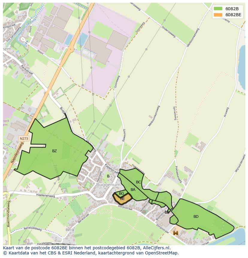 Afbeelding van het postcodegebied 6082 BE op de kaart.