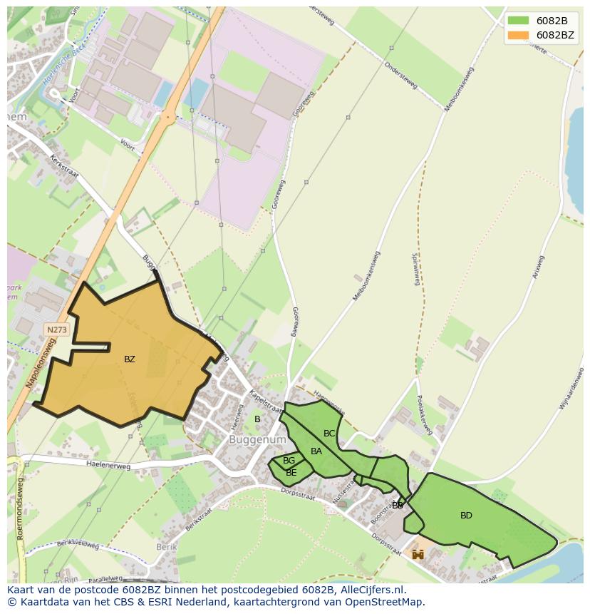 Afbeelding van het postcodegebied 6082 BZ op de kaart.