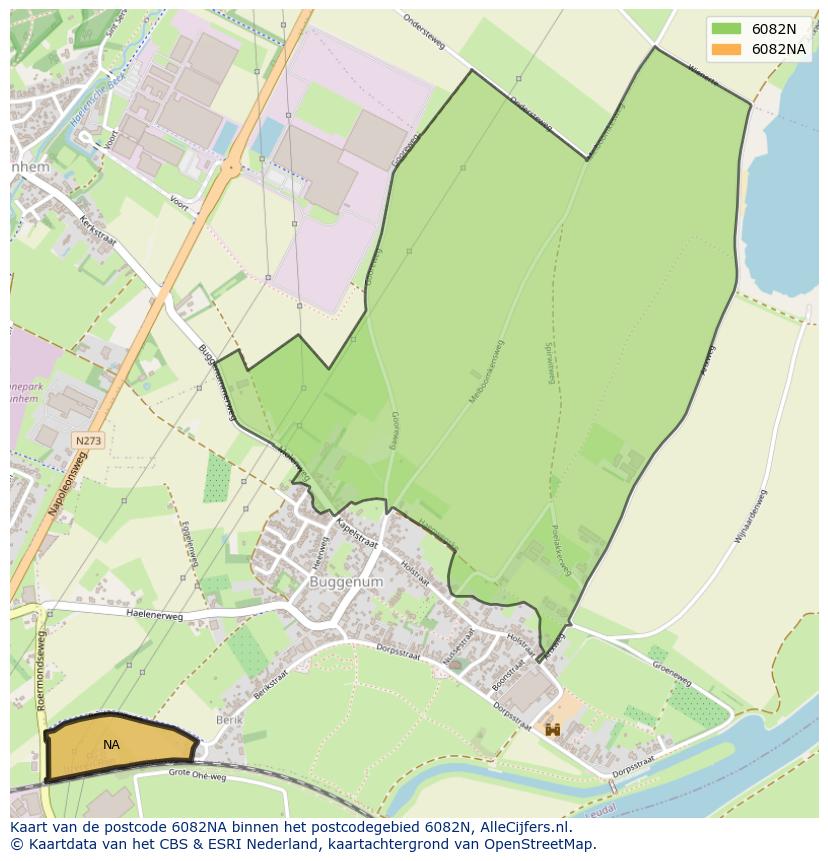 Afbeelding van het postcodegebied 6082 NA op de kaart.
