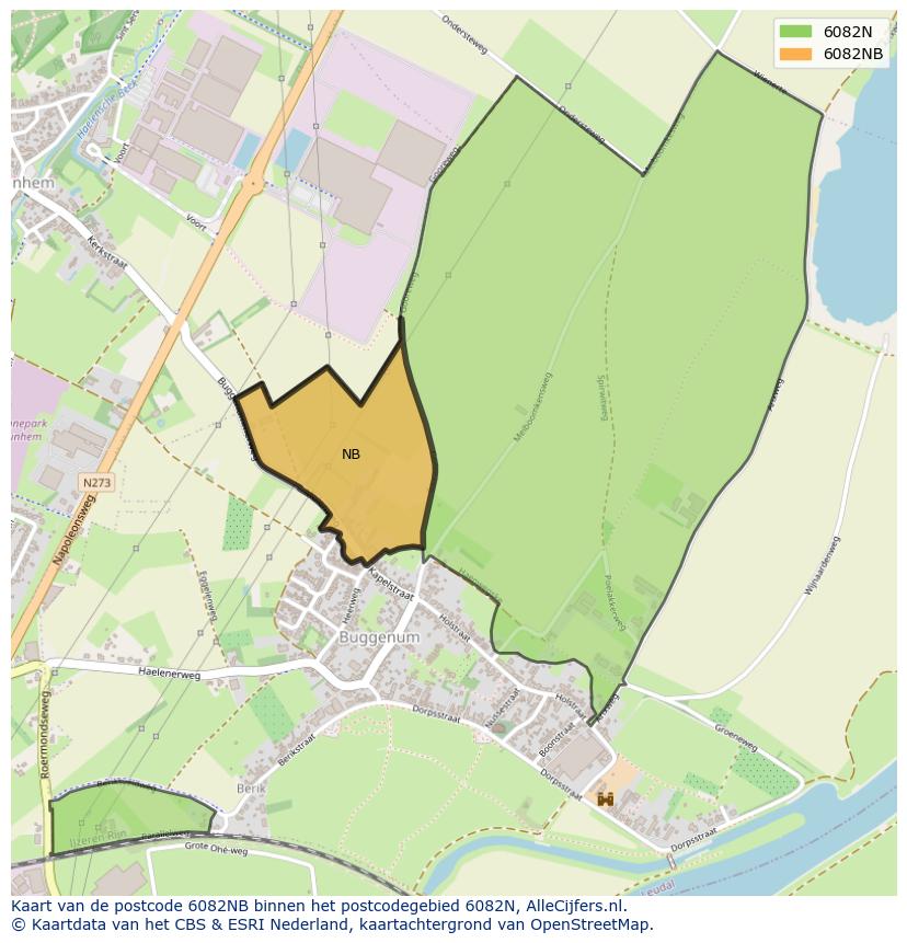 Afbeelding van het postcodegebied 6082 NB op de kaart.