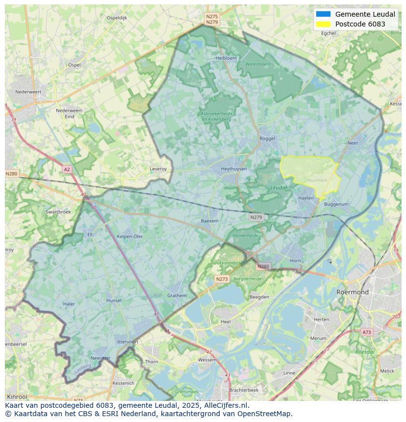 Afbeelding van het postcodegebied 6083 op de kaart.
