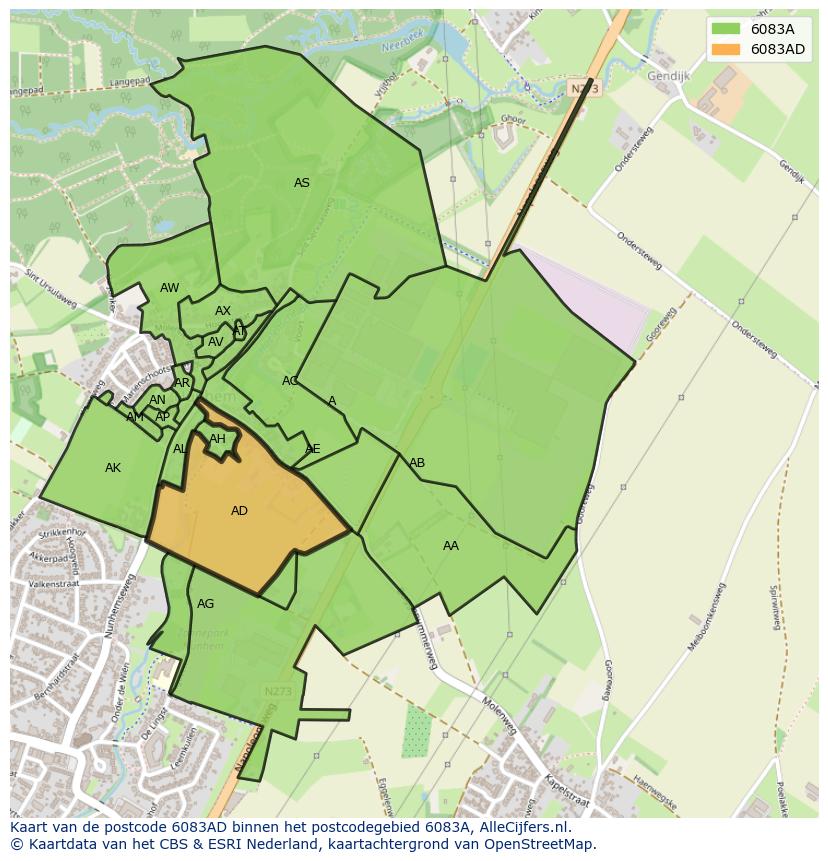 Afbeelding van het postcodegebied 6083 AD op de kaart.