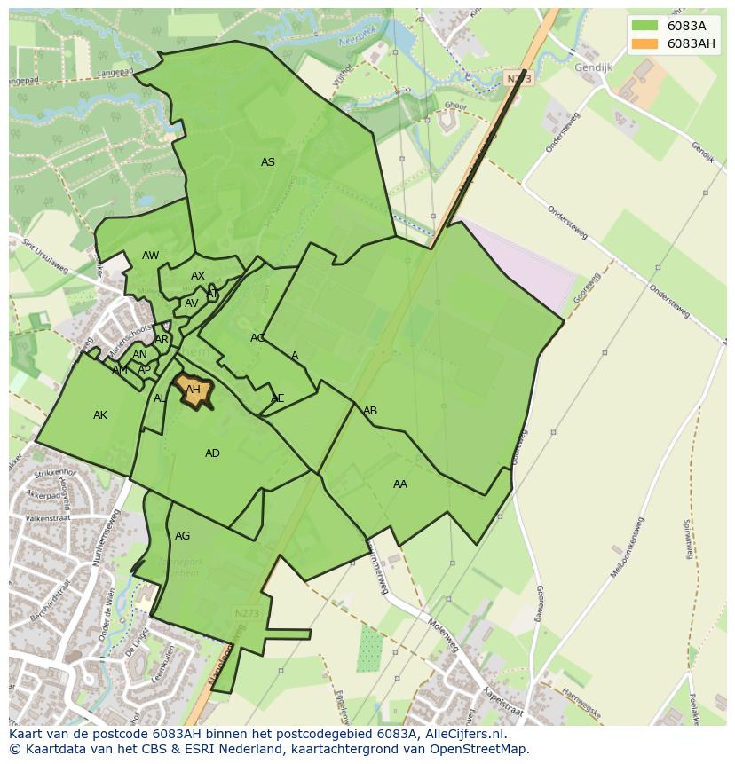 Afbeelding van het postcodegebied 6083 AH op de kaart.