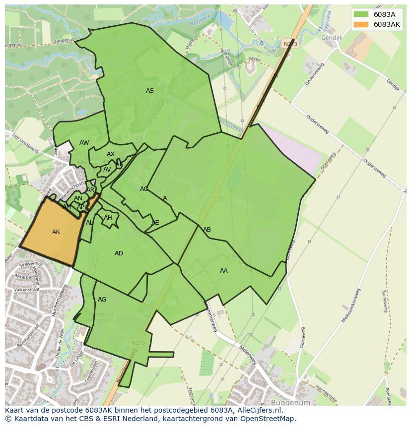 Afbeelding van het postcodegebied 6083 AK op de kaart.