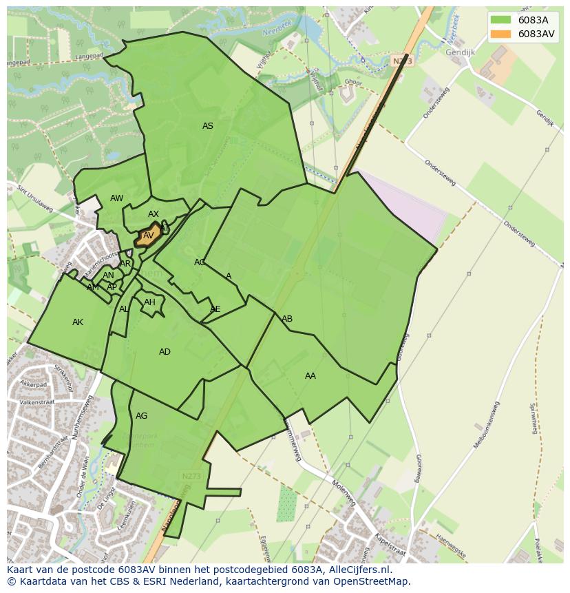 Afbeelding van het postcodegebied 6083 AV op de kaart.