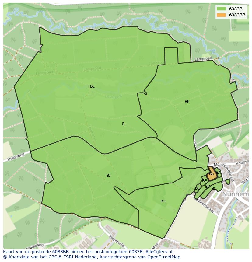 Afbeelding van het postcodegebied 6083 BB op de kaart.