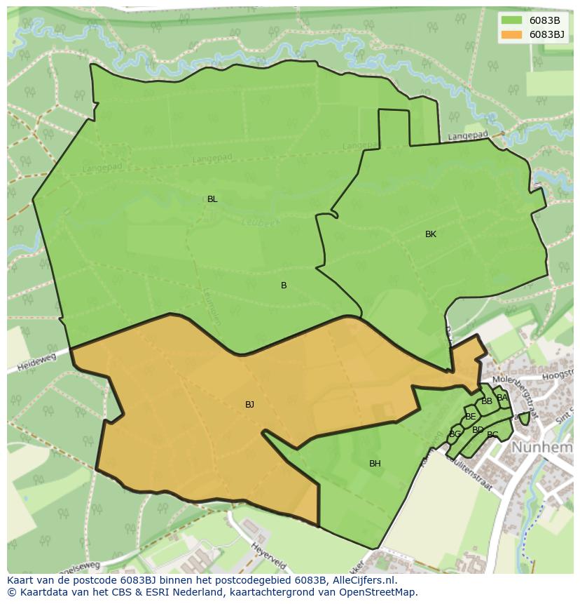 Afbeelding van het postcodegebied 6083 BJ op de kaart.