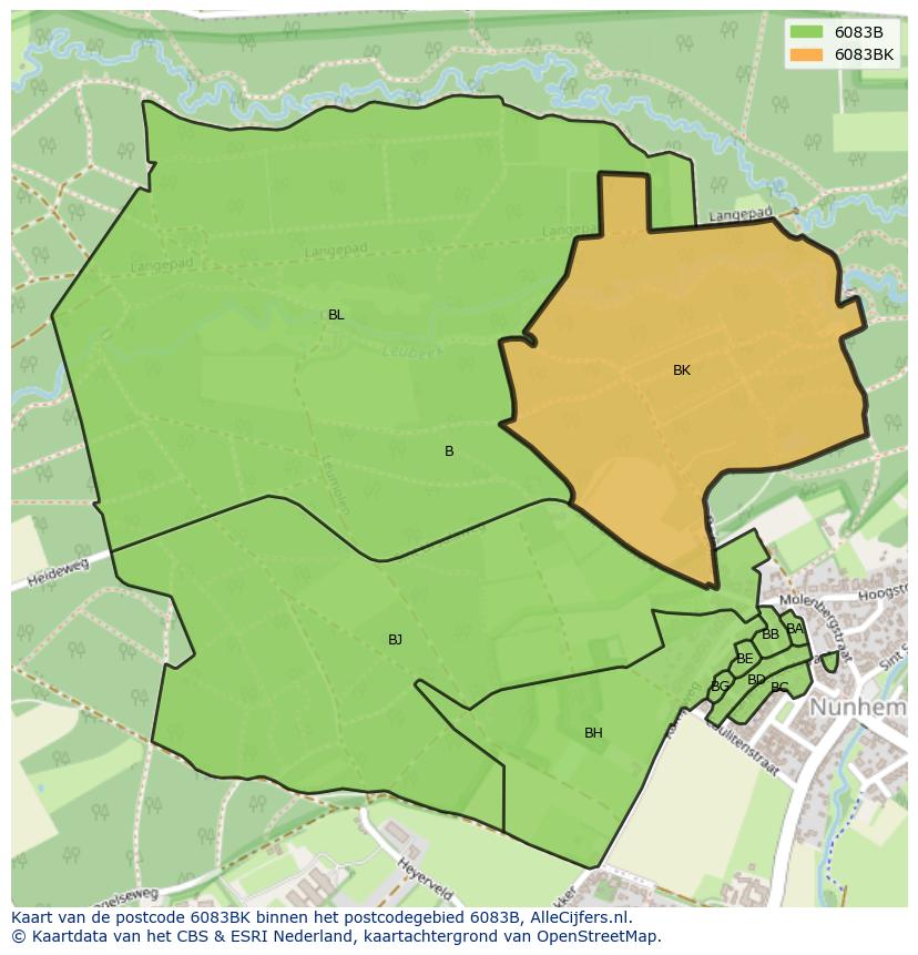 Afbeelding van het postcodegebied 6083 BK op de kaart.