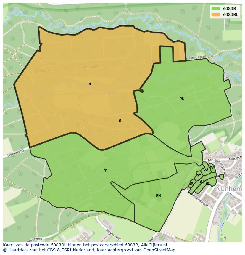 Afbeelding van het postcodegebied 6083 BL op de kaart.