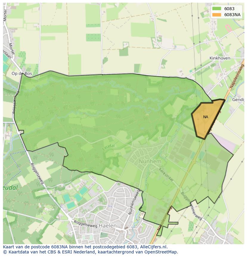 Afbeelding van het postcodegebied 6083 NA op de kaart.