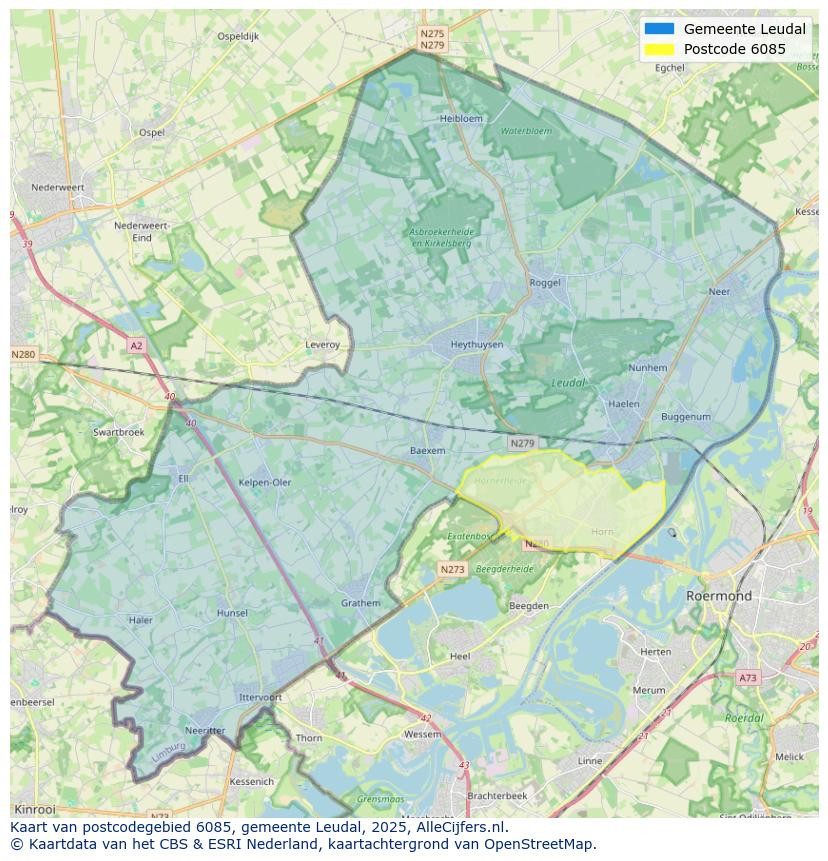 Afbeelding van het postcodegebied 6085 op de kaart.