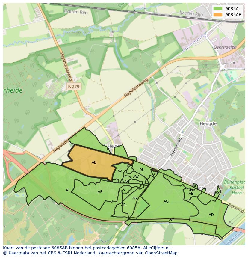 Afbeelding van het postcodegebied 6085 AB op de kaart.