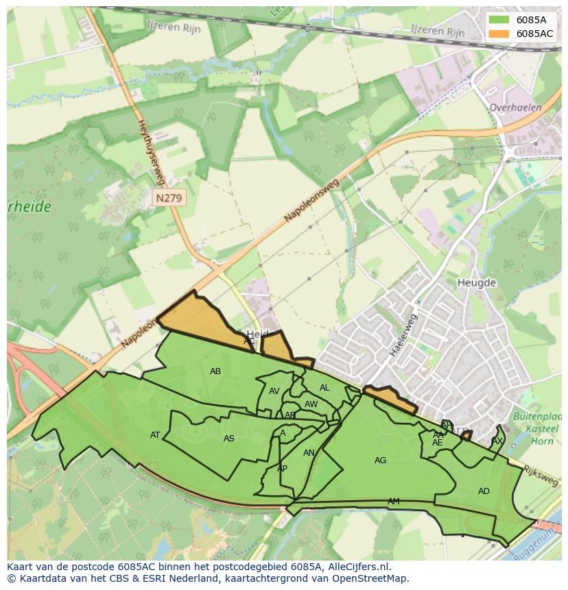 Afbeelding van het postcodegebied 6085 AC op de kaart.