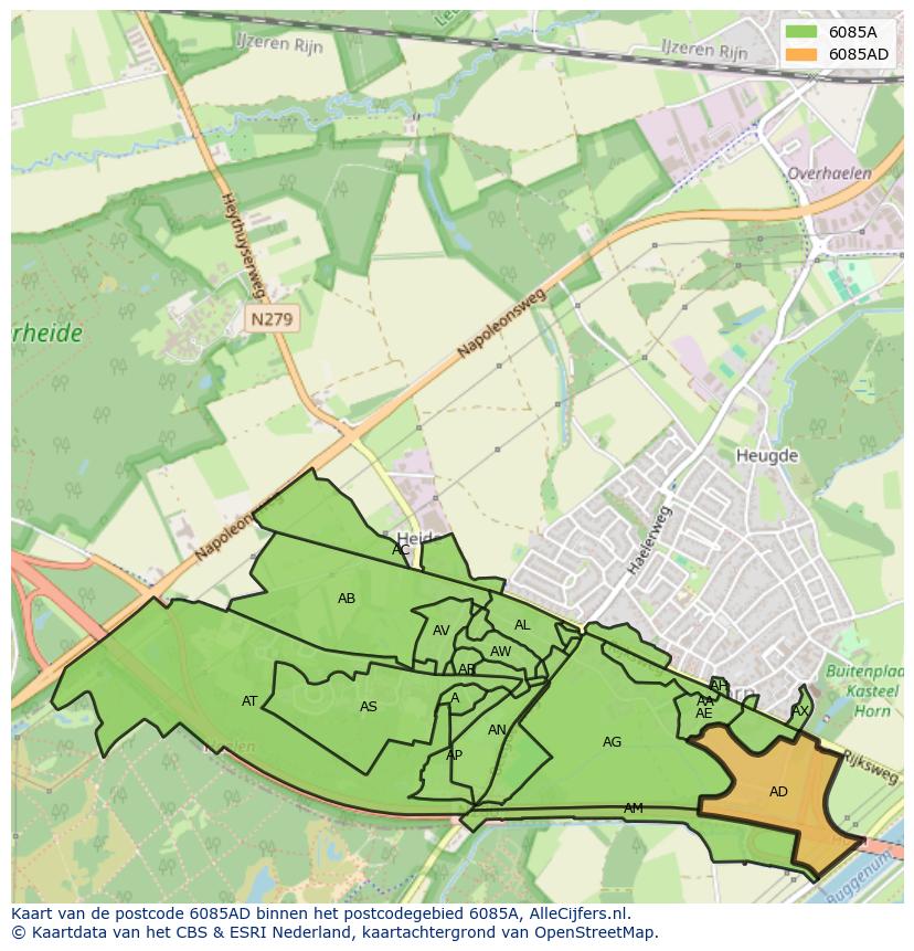 Afbeelding van het postcodegebied 6085 AD op de kaart.
