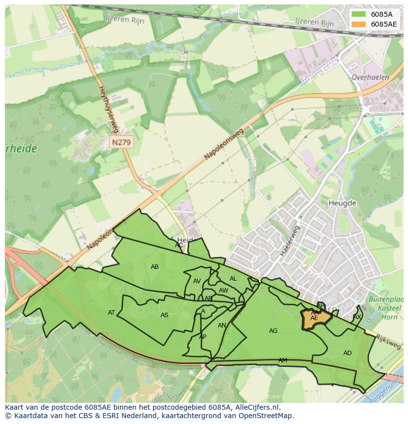 Afbeelding van het postcodegebied 6085 AE op de kaart.