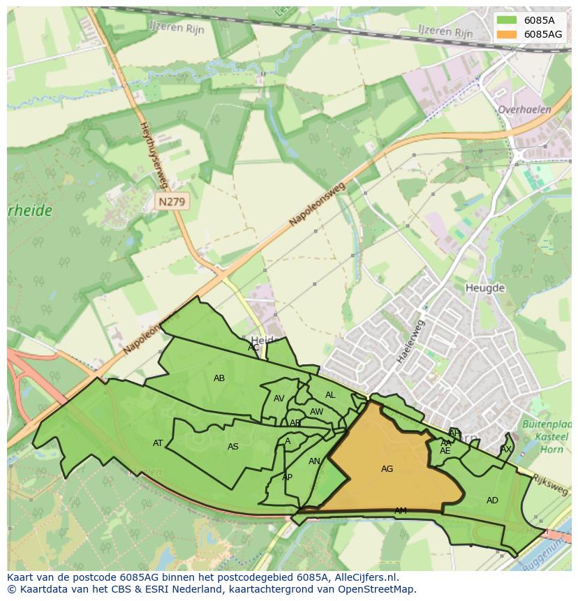 Afbeelding van het postcodegebied 6085 AG op de kaart.