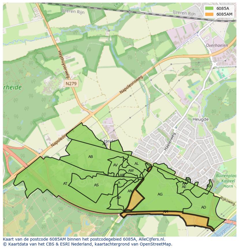 Afbeelding van het postcodegebied 6085 AM op de kaart.