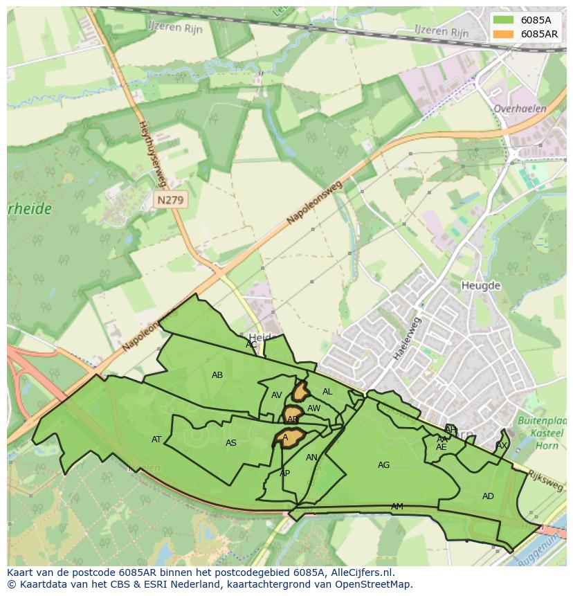 Afbeelding van het postcodegebied 6085 AR op de kaart.