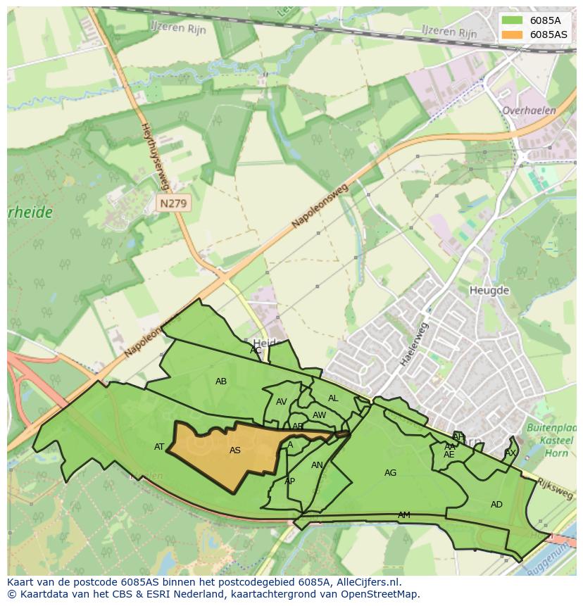 Afbeelding van het postcodegebied 6085 AS op de kaart.