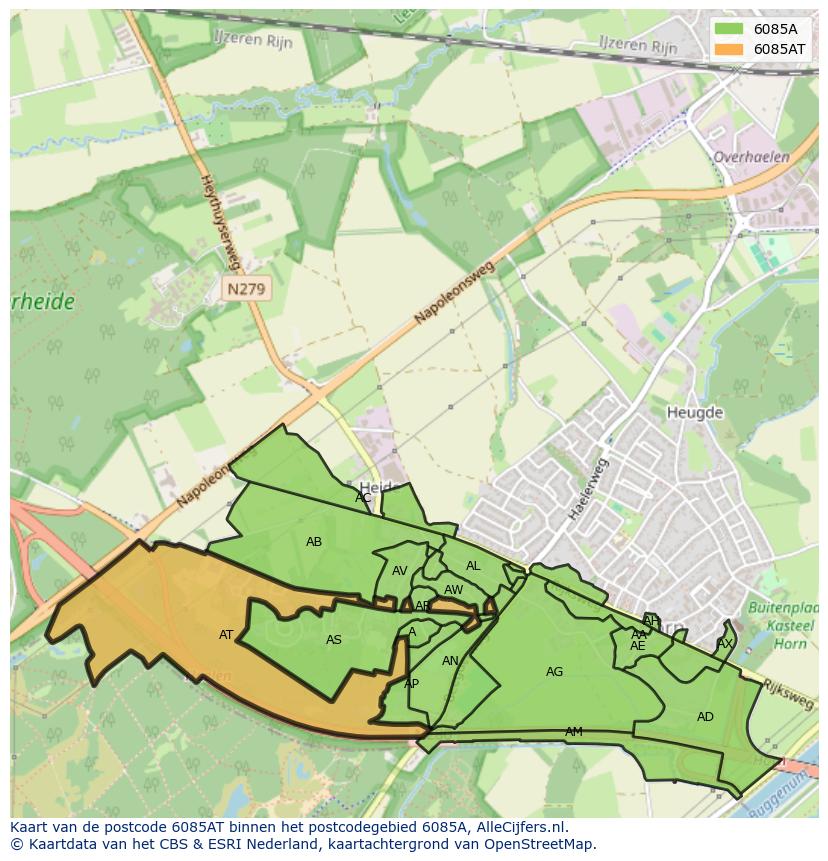 Afbeelding van het postcodegebied 6085 AT op de kaart.